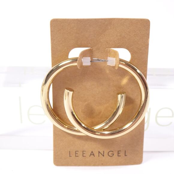 Neiman Marcus Lee Angel Women's Shiny Gold Tubular Hoop Earrings NWT 98 - Picture 5 of 5